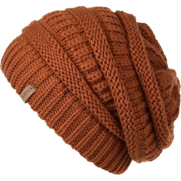 Women\'s Knitted Beanie Orange Cozy Skull Ski Hats Cap Winter Warm Slouchy Design main image 3
